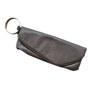 Mud Pie brown clutch bangle faux leather handbag